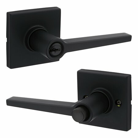 SAFELOCK Daylon Lever, Square Rose Push Button Entry Lock, RCAL Latch and RCS Strike Matte Black Finish SL6000DALSQT-514